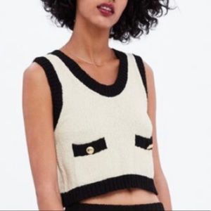 🤍Zara Scoop Neck Knitted B&W Crop Top 🤍